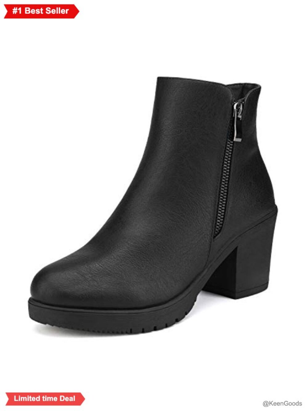 Women's Chunky Heel Platform Ankle Boots Pointed Toe Side Zip Booties